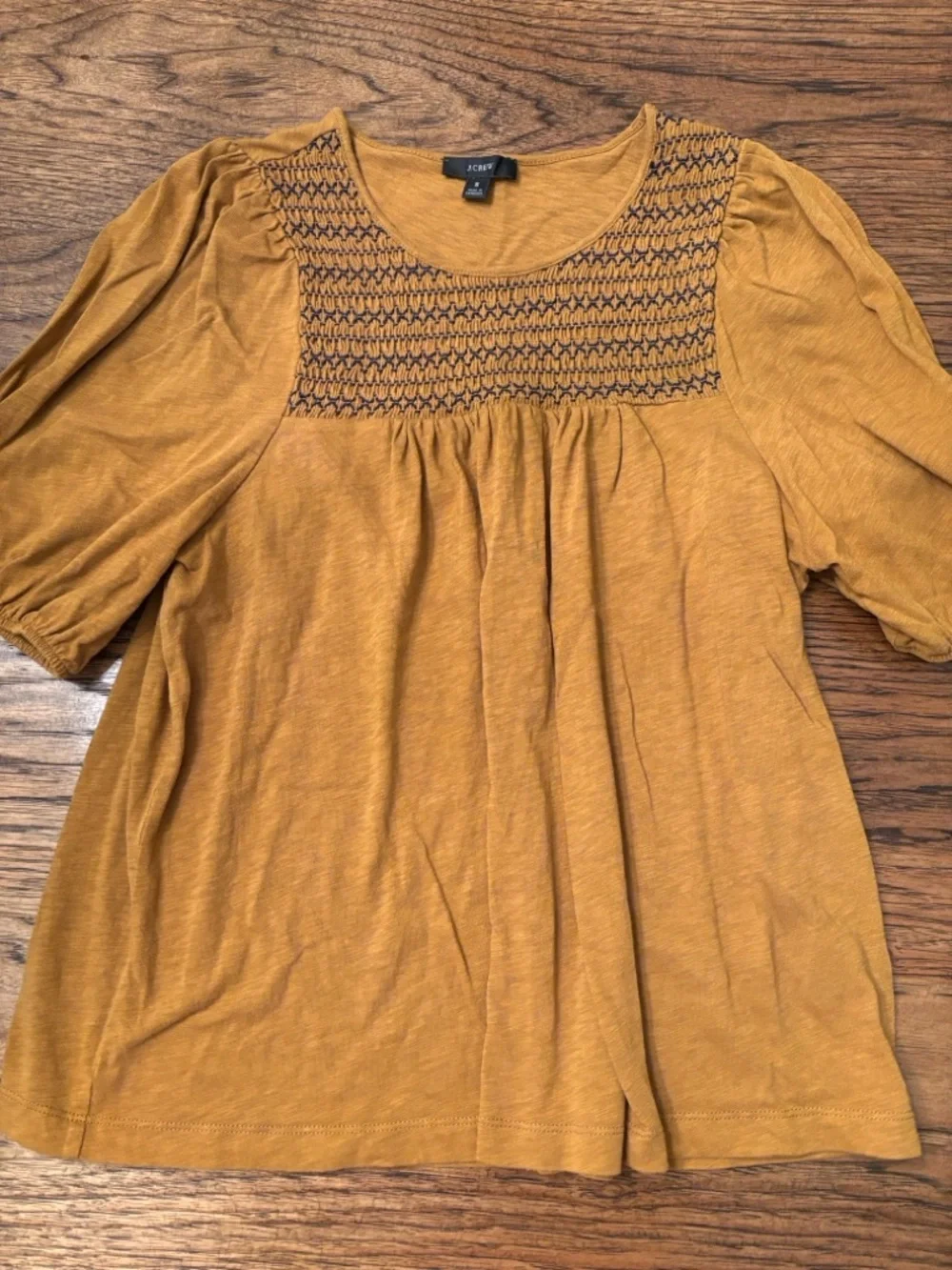 J.Crew Mustard Yellow Gold Smocked Cotton Puff Sleeve Peasant Top Women’s Small